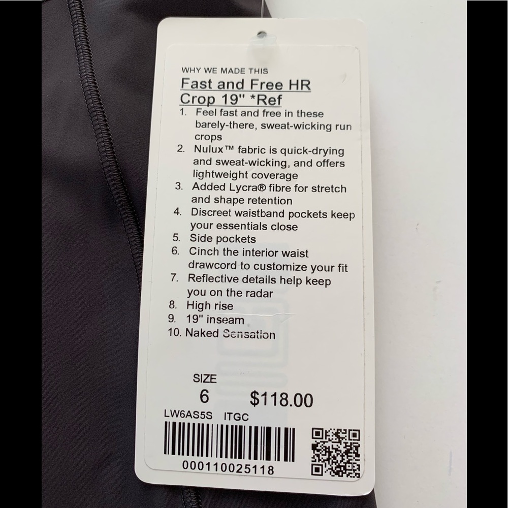 NWT Lululemon Fast and Free HR Crop 19” Reflective - Picture 5 of 6